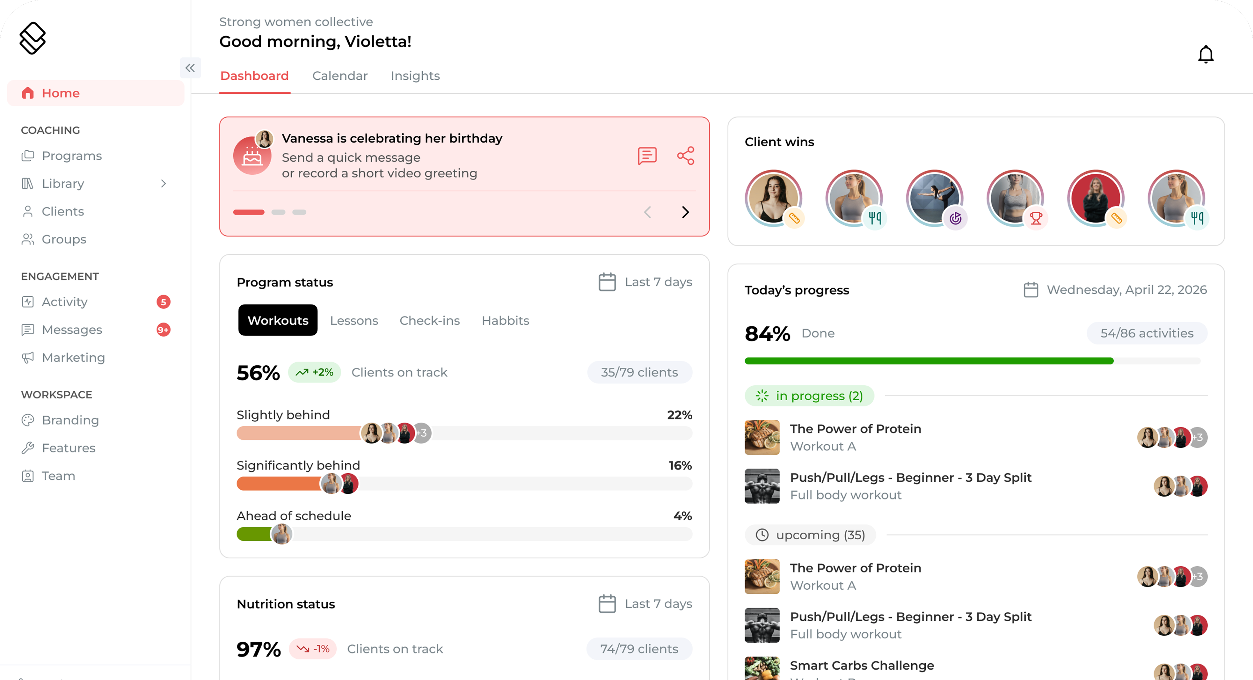 Stridist coaching dashboard